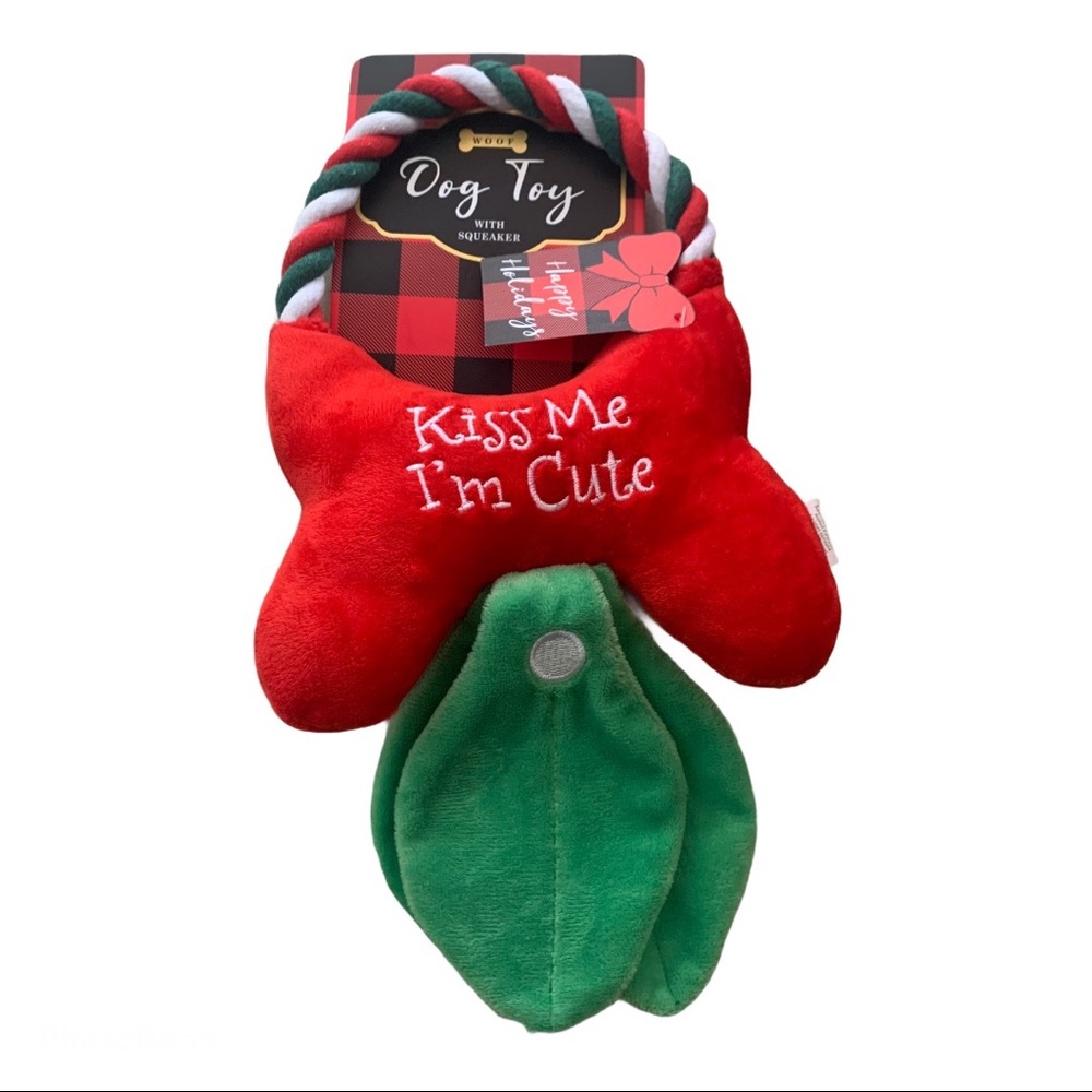 5for20 NWT Woof kiss me Christmas mistletoe plush dog toy